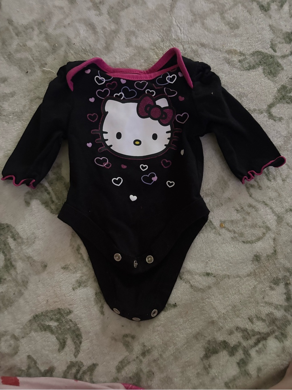 ✨5/$10 Hello Kitty Black One-Piece with Pink Trim and Heart Graphic